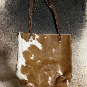 JH Brown and White Cowhide Tote Market Bag